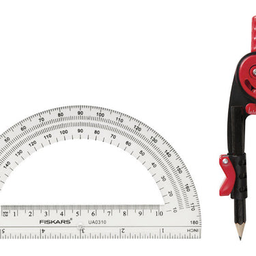 Fiskars 12 in. Pencil Compass with Protractor 3 pc