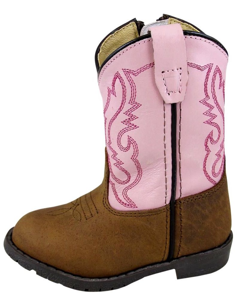 Load image into Gallery viewer, Smoky Mountain Western Boots Girls Hop along Leather Brown Pink 5-8
