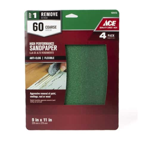 Load image into Gallery viewer, Ace 11 in. L X 9 in. W 60 Grit Aluminum Oxide All Purpose Sandpaper 4 pk
