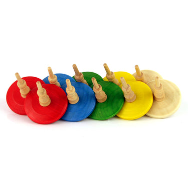 Row of Aero-Motion classic spin tops in assorted colors