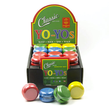 Aero-Motion classic yo-yos in a countertop display box, assorted colors