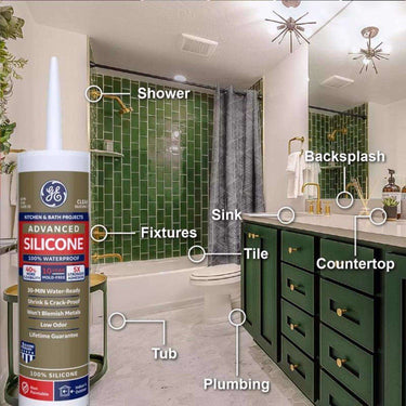 GE Advanced White Silicone 2 Kitchen and Bath Caulk Sealant 10.1 oz