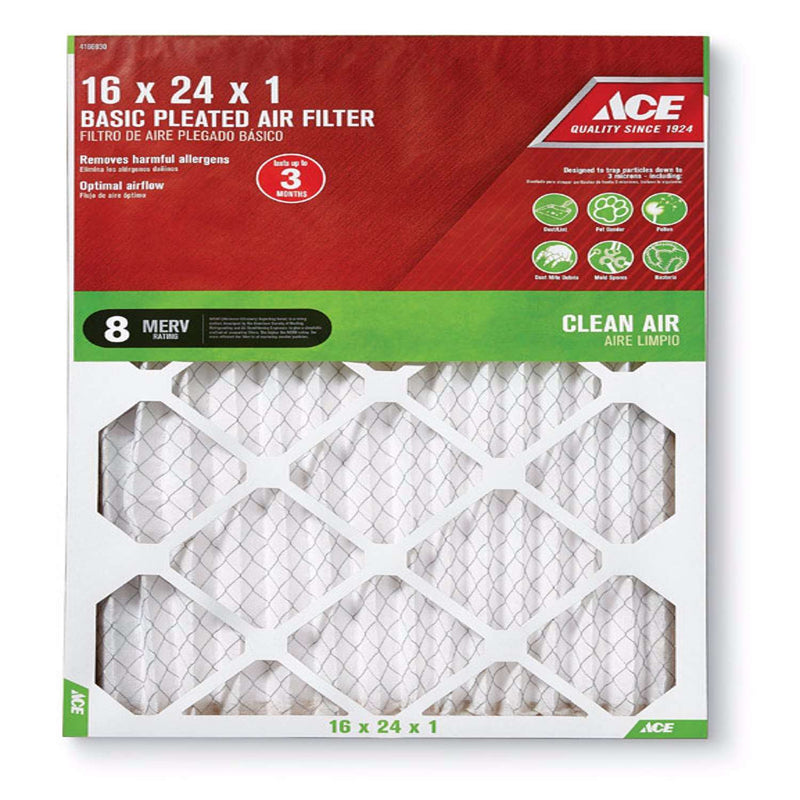 Load image into Gallery viewer, Ace 16 in. W X 24 in. H X 1 in. D Synthetic 8 MERV Pleated Air Filter 1 pk
