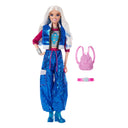 Full-length Addison Wells doll in her blue outfit with a pink backpack and Luma lens cuff