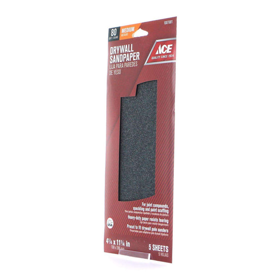 Ace 11-1/4 in. L X 4-1/4 in. W 80 Grit Silicon Carbide Drywall Sanding Sheet 5 pk