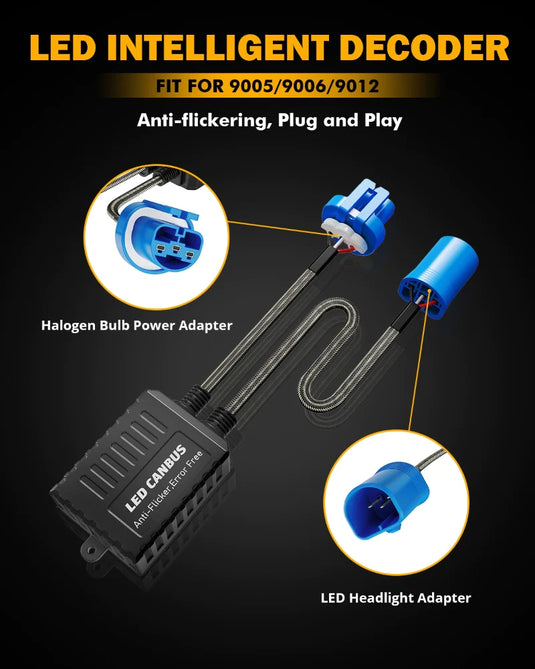 AUXBEAM 9007 C20-MODEL DECODER-PRO ENHANCED LED HEADLIGHT BULBS CANBUS DECODER HARNESS RESISTOR CONVERSION KIT 2PCS/SET