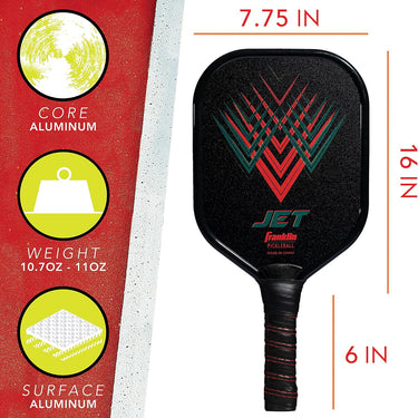 Franklin Sports Pickleball Paddle - Titus + Jet Aluminum Plated Pickleball Paddles - USA Pickleball (USAPA) Approved Paddle - 8mm Thick Core Red