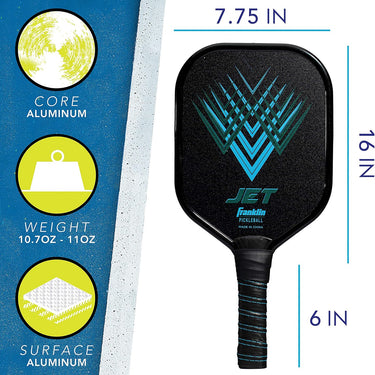 Franklin Sports Pickleball Paddle - Titus + Jet Aluminum Plated Pickleball Paddles - USA Pickleball (USAPA) Approved Paddle - 8mm Thick Core Blue