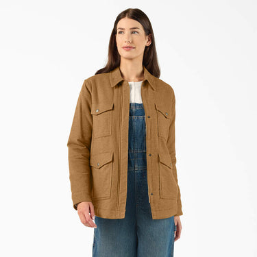 Dickies Women’s Fleece Lined Flannel Chore Coat (Brown Duck) Size S
