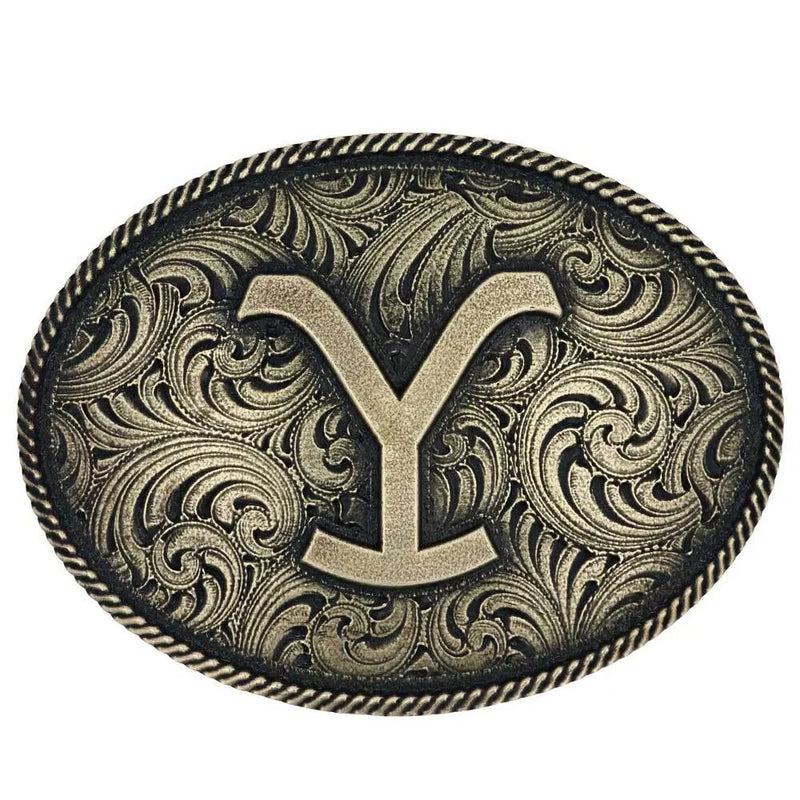 Load image into Gallery viewer, Montana Silversmith The Yellowstone Y Filigree Oval Belt Buckle
