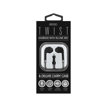 Sentry Twist Earbuds Inline Mic 3.5mm Aux Connector and Carrying Case