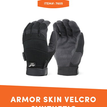 Black Armor Skin Synthetic Leather Velcro Closure Knit Back Glove Large