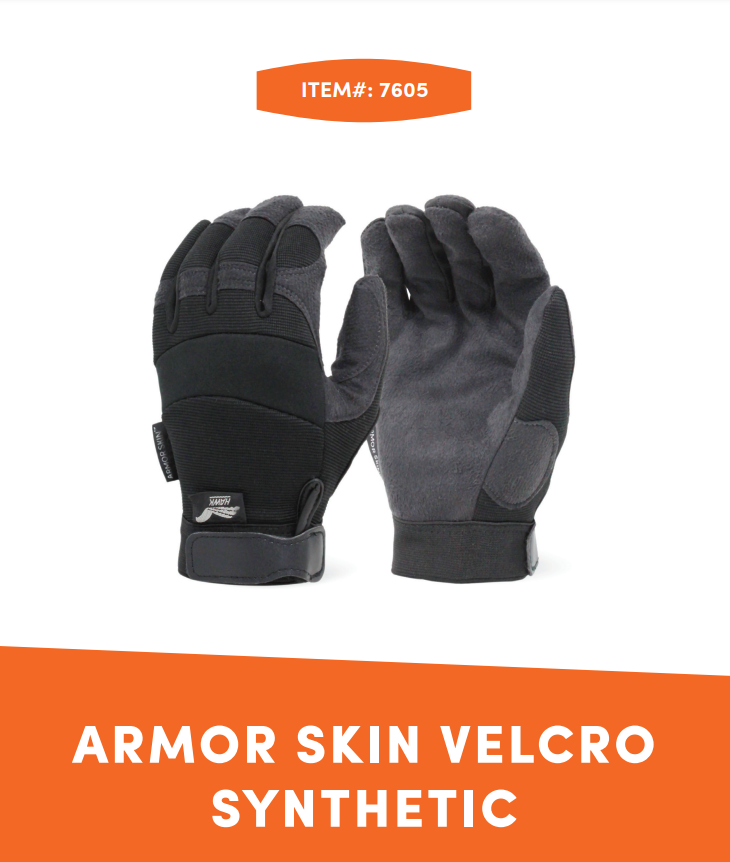 Black Armor Skin Synthetic Leather Velcro Closure Knit Back Glove Larg