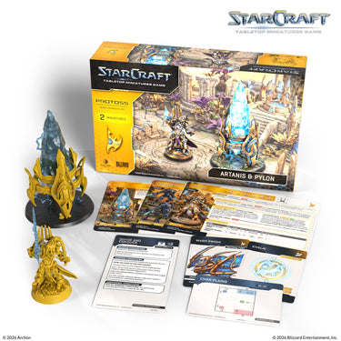 Artanis & Pylon box with unpainted miniatures, 80 mm base and cards