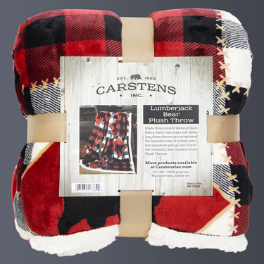 Carstens Lumberjack Bear Red Plaid Plush Sherpa Throw