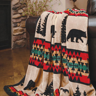 Carstens Bear Trails with Black Sherpa Plush Throw