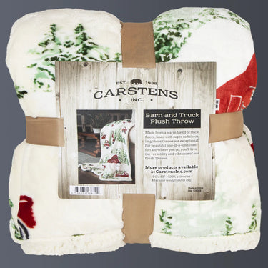 Carstens Christmas Barn and Truck Plush Sherpa Throw