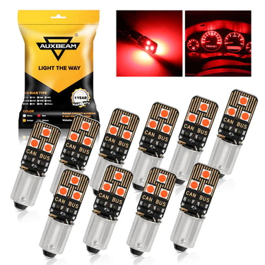 Auxbeam 10pcs Red Light Ba9s Ba9 1895 1891 53 57 Led Bulbs For Car Interior Dome Map License Plate Glove Box Light Etc