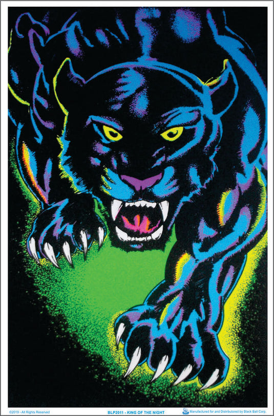 King of the Night Black Cat Black Light Poster