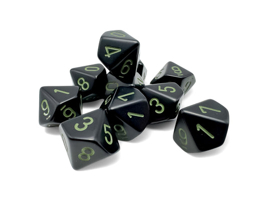 Chessex Opaque Black/Green Set of 10 D10S