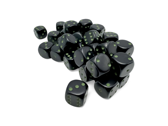 Chessex Opaque Black/Green 12MM D6 Dice Block