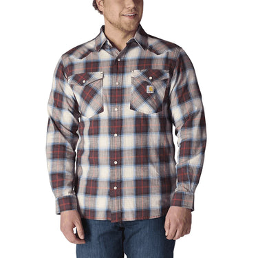 Carhartt Montana Rugged Flex™ Relaxed Fit Lightweight Long-Sleeve Snap-Front Plaid Shirt (Sepia) Size S
