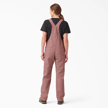 Dickies Women's Relaxed Fit Bib Overalls (Rinsed Ash Rose) Size XL