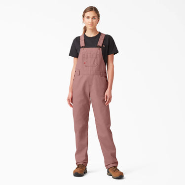 Dickies Women's Relaxed Fit Bib Overalls (Rinsed Ash Rose) Size XL