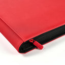 Close-up of the red Arcane Fortress binder's zipper and cover
