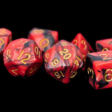 FanRoll Red/Black with Gold Numbers Acrylic Polyhedral Dice Set