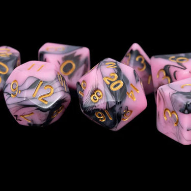 Fanroll Pink/Black with Gold Numbers Acrylic Polyhedral Dice Set
