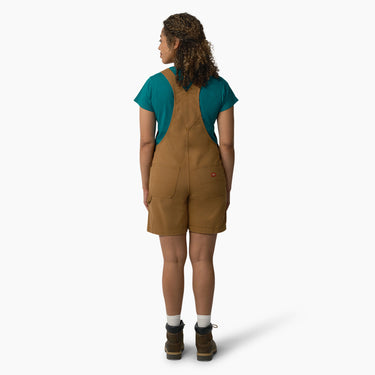 Dickies Women's Relaxed Fit Bib Shortalls, 7" (Rinsed Brown Duck) Size M