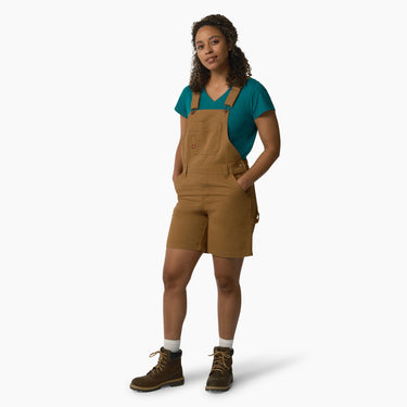 Dickies Women's Relaxed Fit Bib Shortalls, 7" (Rinsed Brown Duck) Size M