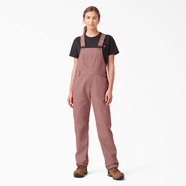 Dickies Women's Relaxed Fit Bib Overalls (Rinsed Ash Rose) Size L