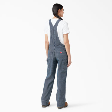 Dickies Women's Relaxed Fit Bib Overalls (Rinsed Hickory Stripe) Size L