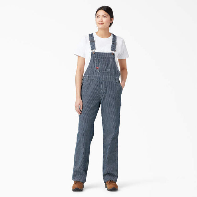 Dickies Women's Relaxed Fit Bib Overalls Size 2XL Rinsed Hickory Stripe