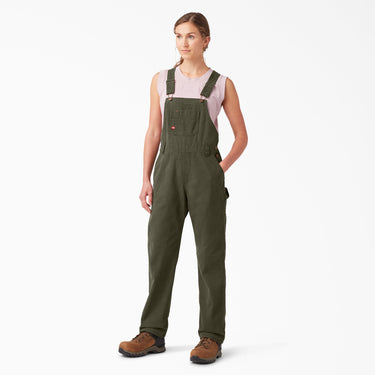 Dickies Women's Relaxed Fit Bib Overalls (Rinsed Moss Green) Size L