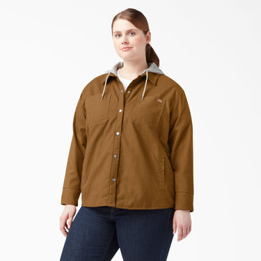 Dickies Women's Plus Duck Hooded Shirt Jacket (Brown Duck) Sizes XL-3XL