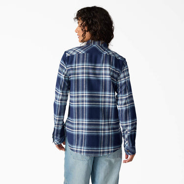 Dickies Women's Plaid Flannel Long Sleeve Shirt (Naval Academy) Size M