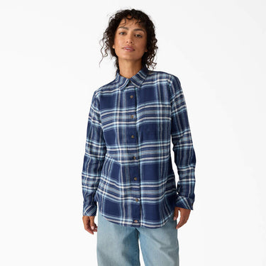 Dickies Women's Plaid Flannel Long Sleeve Shirt (Naval Academy) Size M