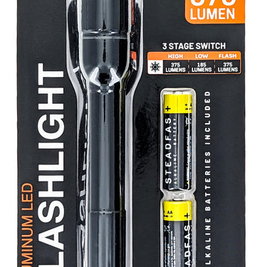 375 Lumen Black Aluminum LED Flashlight,2AA Alkaline Batteries Included