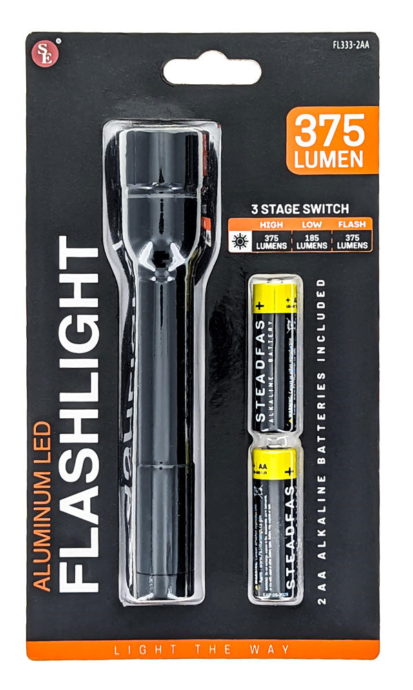 Load image into Gallery viewer, 375 Lumen Black Aluminum LED Flashlight,2AA Alkaline Batteries Included
