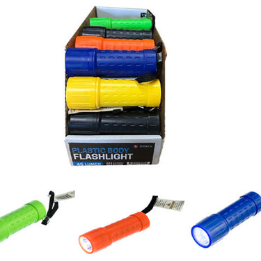 4"-1Watt /45 Lumen Assorted Color Plastic Body Flashlights W/Lanyard, 3AAA Batteries included (1 FLASHLIGHT)