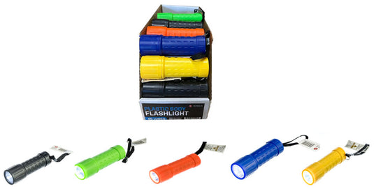 4"-1Watt /45 Lumen Assorted Color Plastic Body Flashlights W/Lanyard, 3AAA Batteries included (1 FLASHLIGHT)