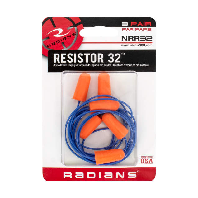 Radians Resistor 32 Disposable Foam Earplugs - (3 Pair Corded)