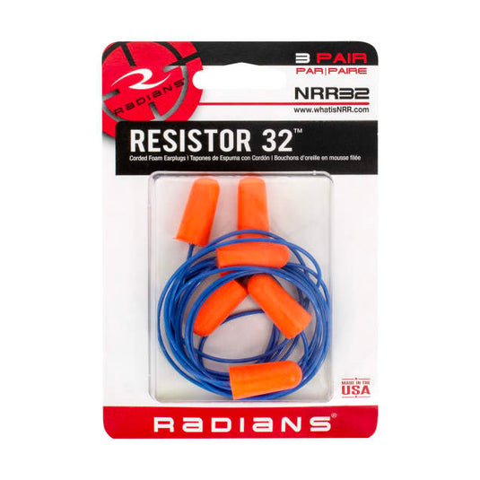 Radians Resistor 32 Disposable Foam Earplugs - (3 Pair Corded)