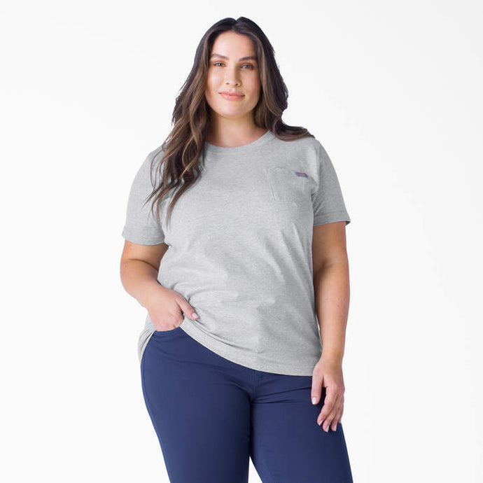 Dickies Women's Plus Heavyweight Short Sleeve Pocket T-Shirt Size 2X Heather Gray