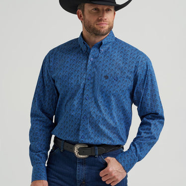 Wrangler® George Strait Collection One Pocket Long Sleeve Shirt (Blue Peacock) Size L
