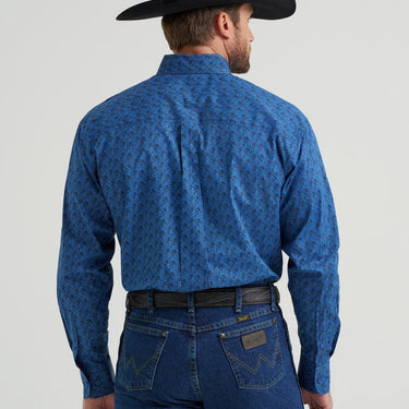 Wrangler® George Strait Collection One Pocket Long Sleeve Shirt (Blue Peacock) Size L