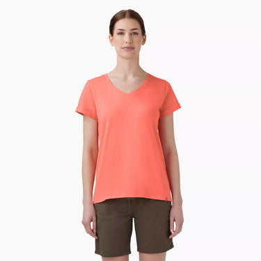Dickies Women’s V-Neck T-Shirt (Coral Fusion) Size L